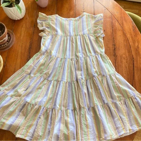 Roller Rabbit 100% cotton Rainbow Striped Ruffle Sleeve Dress size XS - Picture 7 of 8